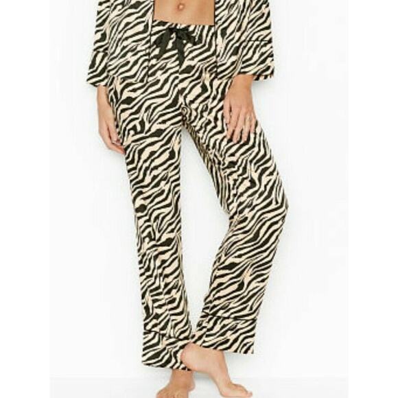 Victoria’s Secret Black Zebra Drawstring Pockets Satin Lounge Pajama Pant sz XL - Picture 1 of 8